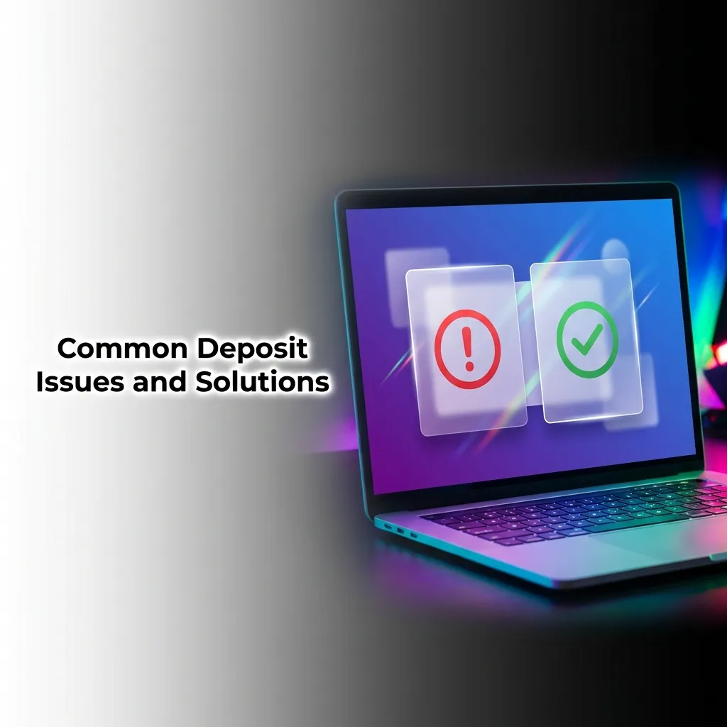 Troubleshooting guide showing common deposit problems like declined transactions, missing funds, and daily limits with solutions.