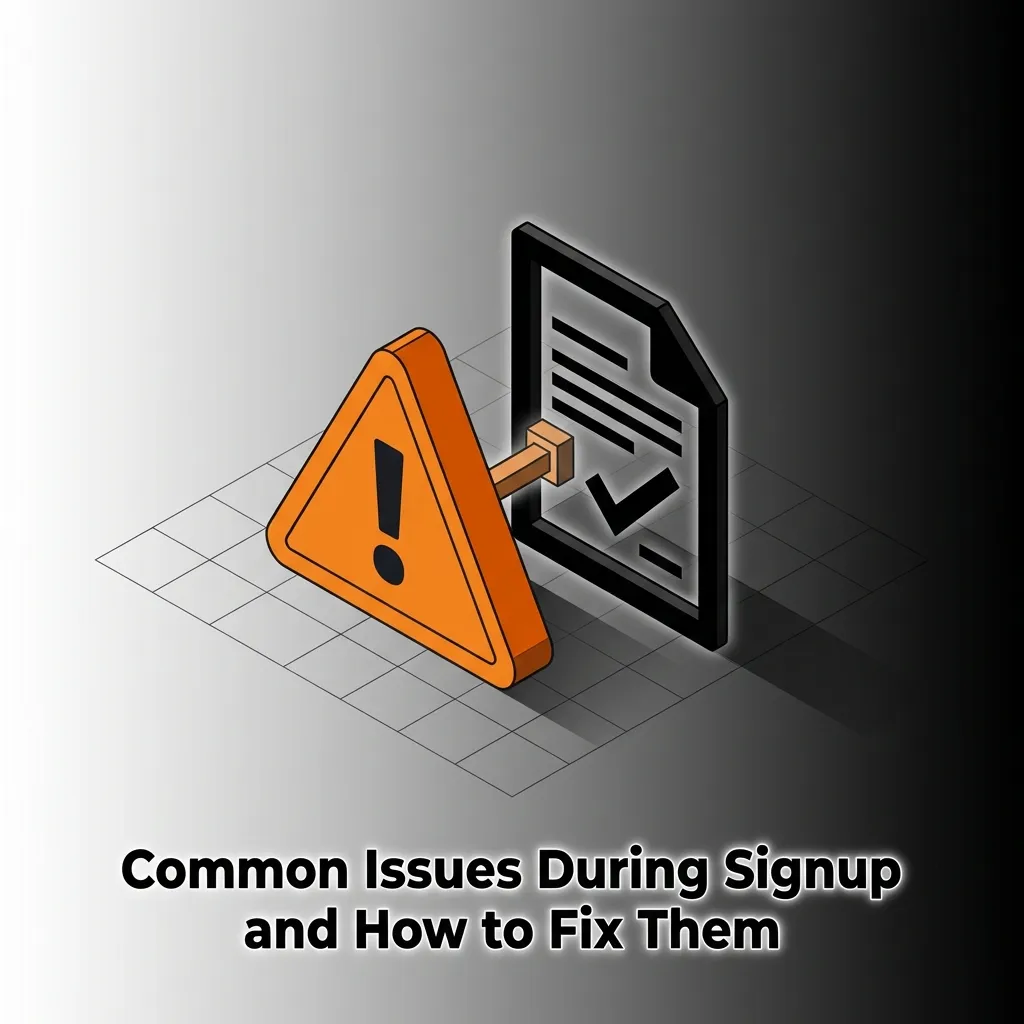 Table showing common signup problems like phone number issues, email codes, and registration errors with solutions