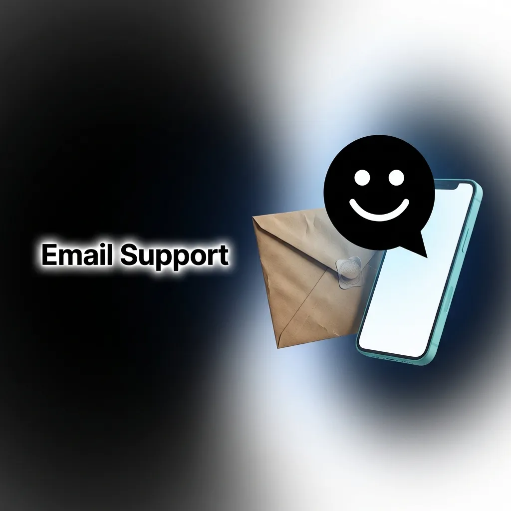 Email support interface showing contact options for account verification, payments, and technical assistance