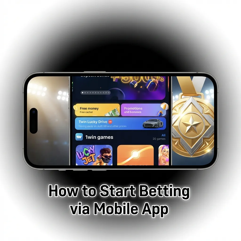 Mobile phone showing 1win sports betting app interface with login screen and match selection options
