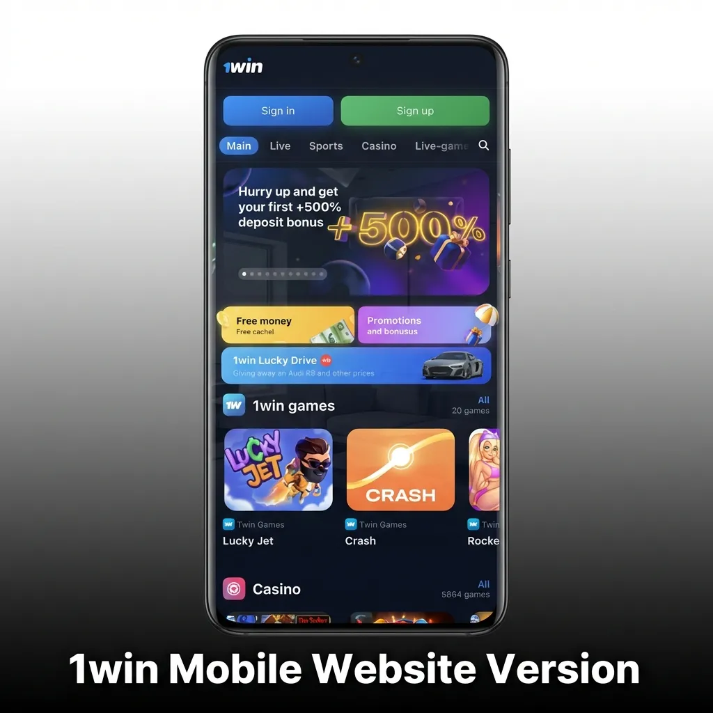 1win mobile website interface showing betting and casino games accessible on smartphones and tablets without download