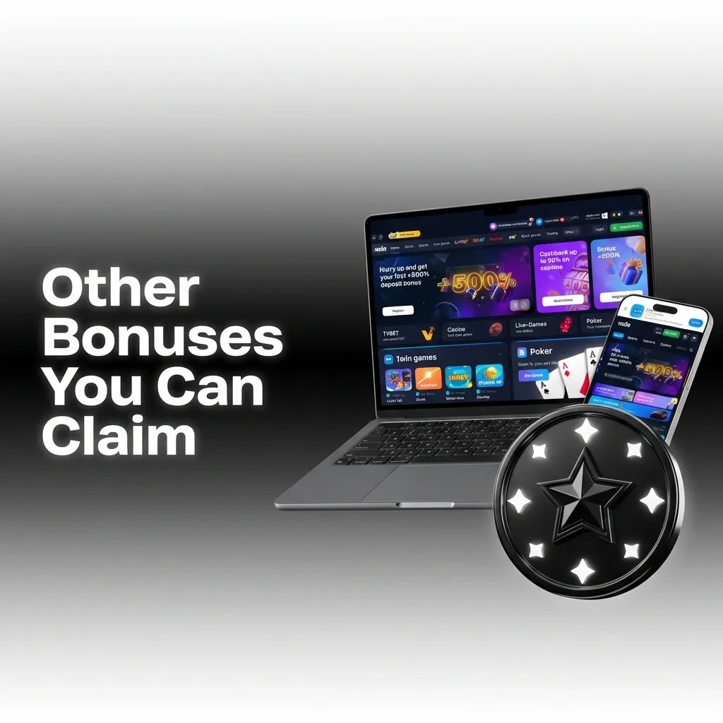 Colorful bonus icons including casino chips, cashback symbol, free spins wheel, and accumulator bet illustration