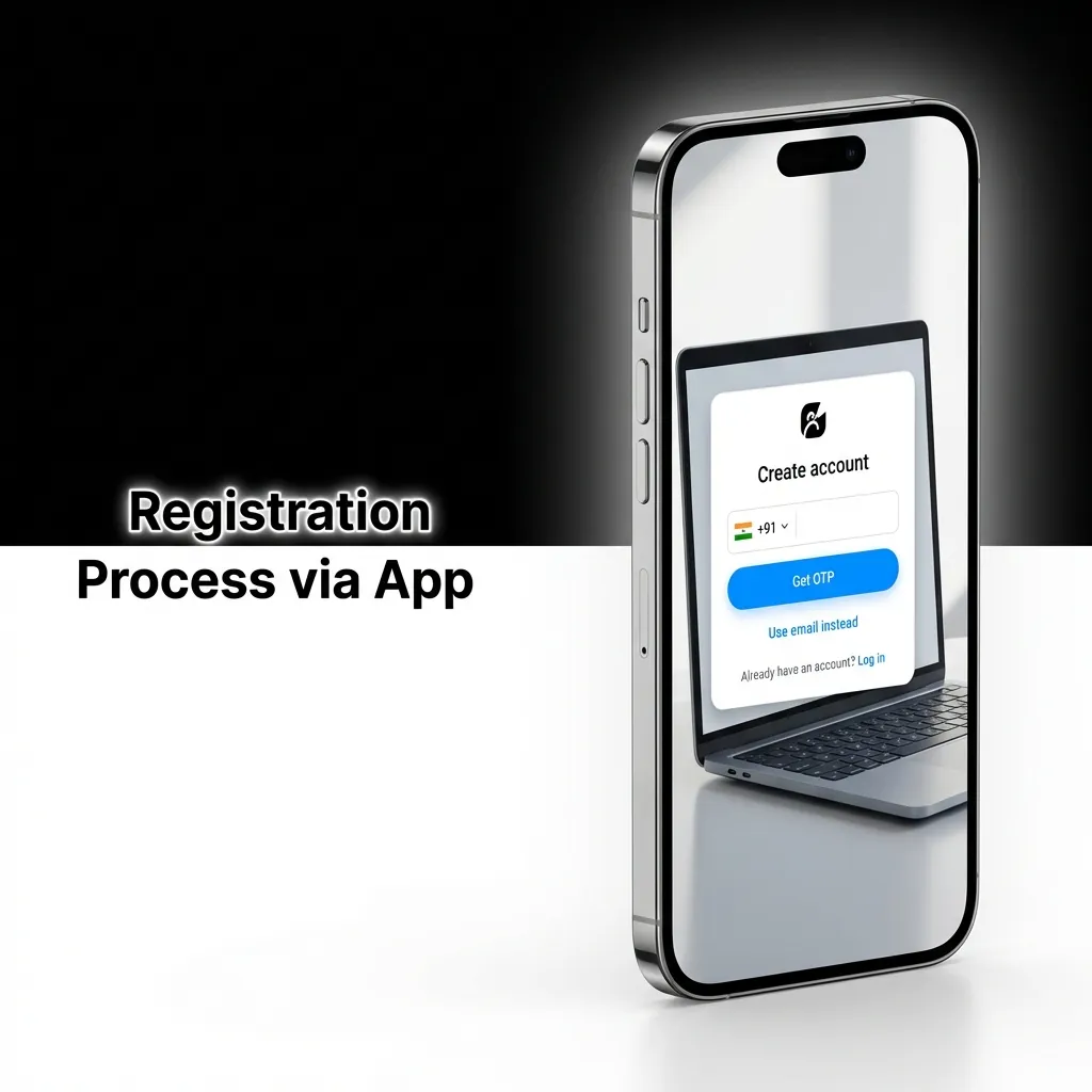 Mobile app registration screen showing step-by-step account creation process with phone verification