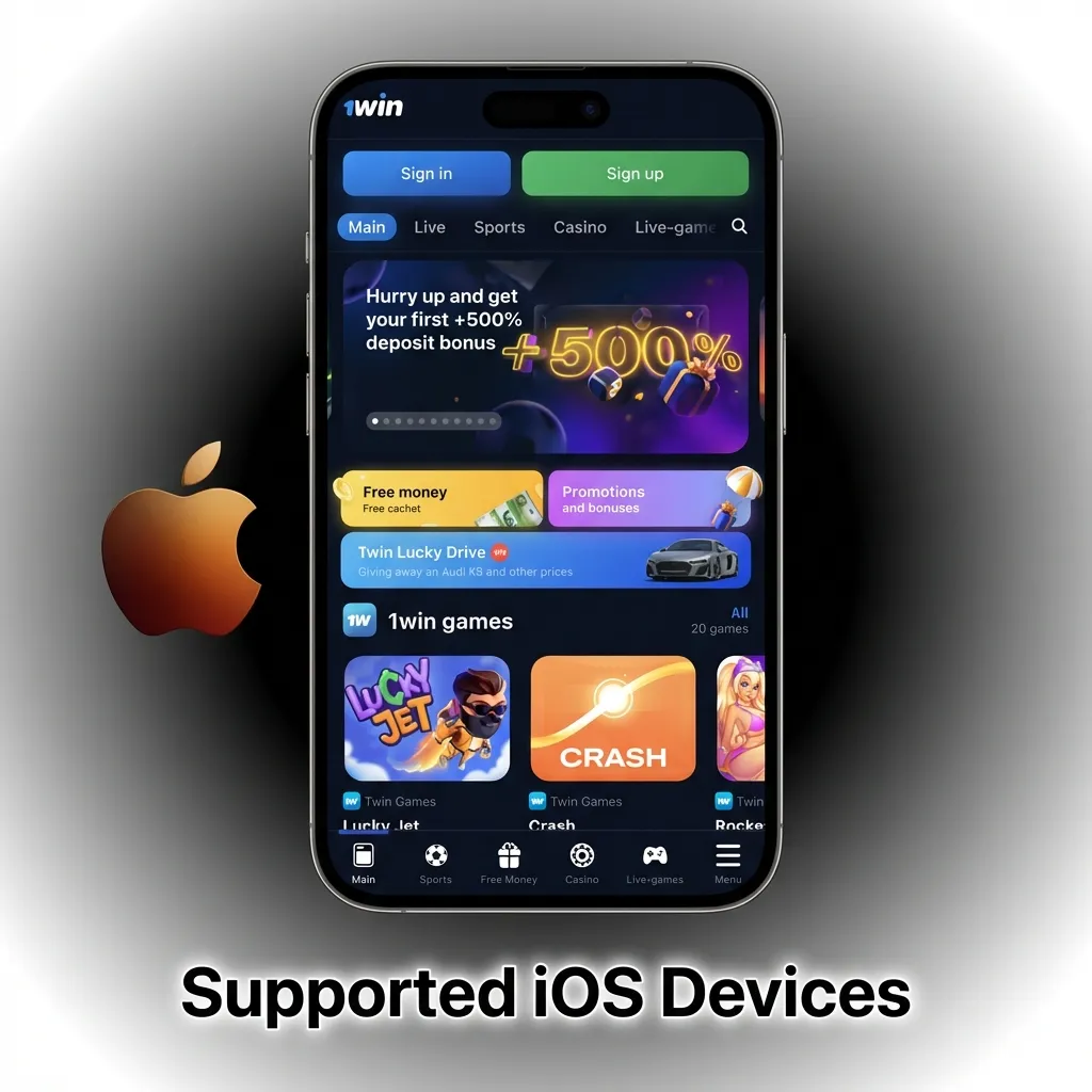 1win app compatible iOS devices including iPhone 14, 13, 12, 11, XR, SE, 8, iPad Pro, iPad Air, and iPod Touch models
