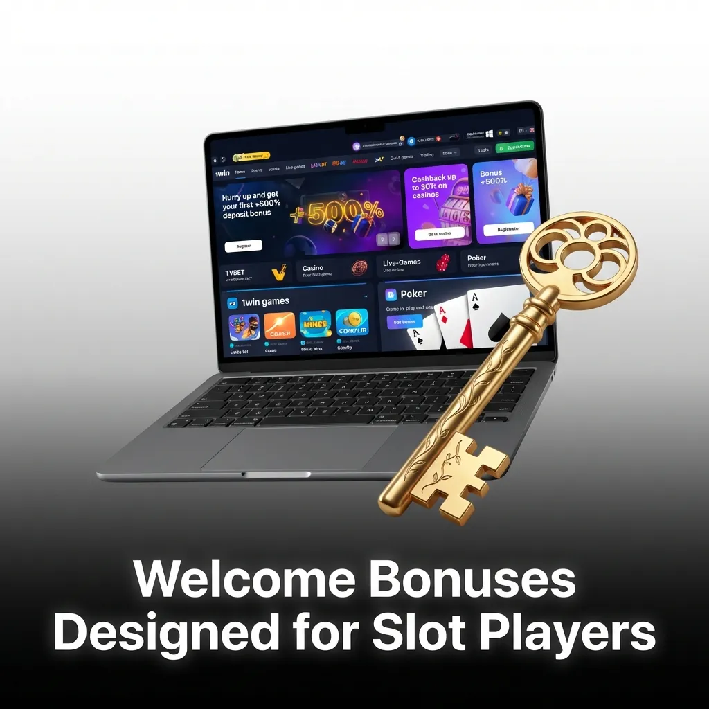 Multi-tiered welcome bonus structure showing deposit match percentages and slot game rewards for new players