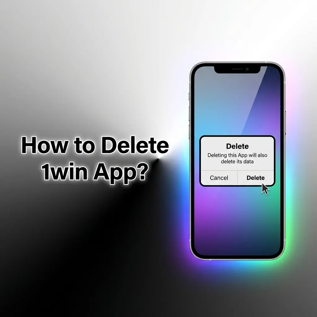 Person deleting 1win app icon on smartphone screen using standard Android or iOS uninstall procedure