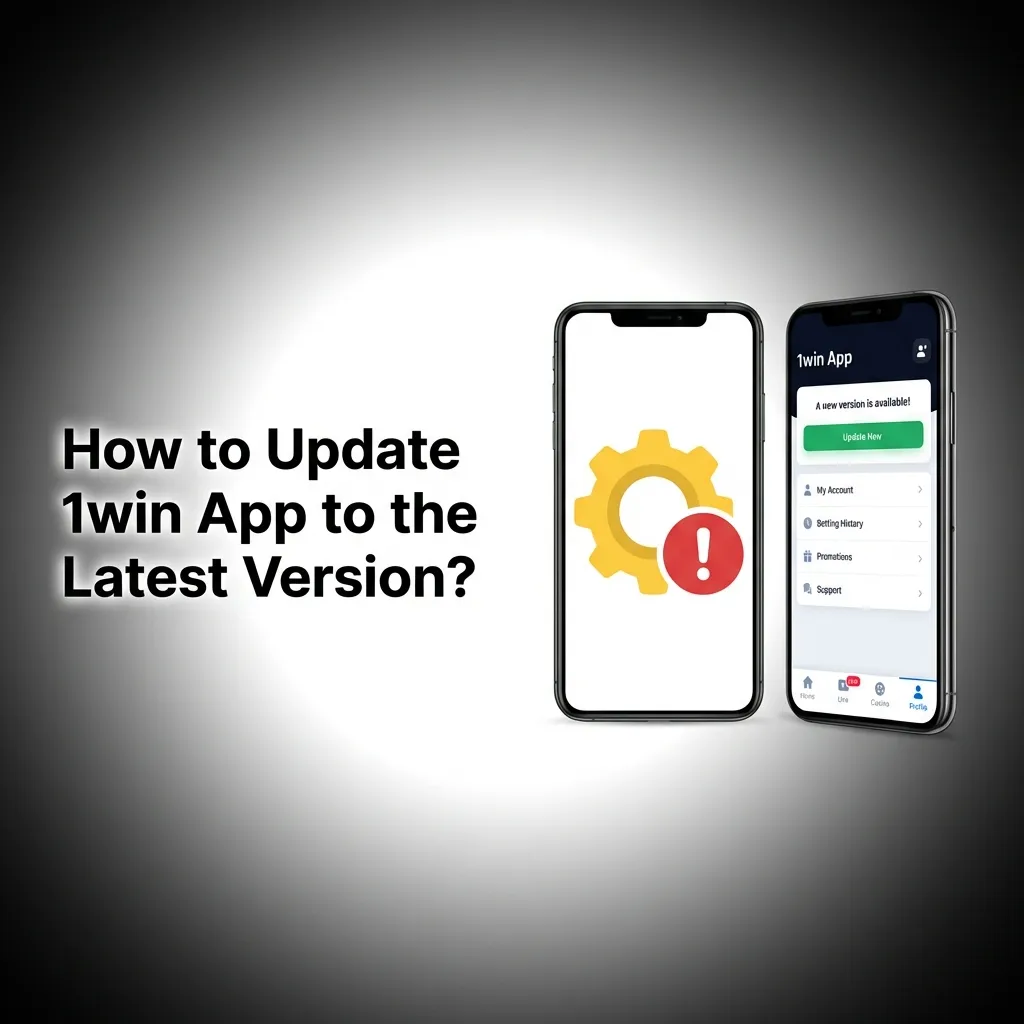 User updating 1win betting app on smartphone screen showing update notification and download progress