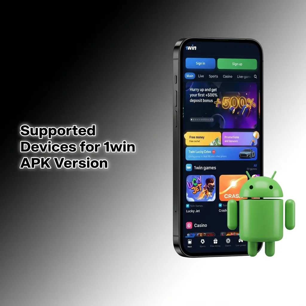 Table showing Android phone brands and models compatible with 1win APK, including Samsung, Sony, Huawei, OnePlus, Oppo, Google, Xiaomi