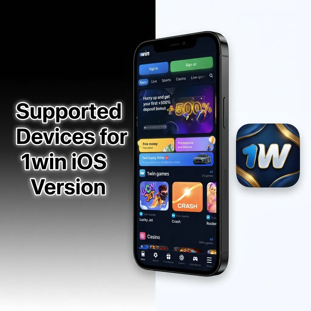 1win iOS app compatibility showing supported Apple devices including iPhone models 15-11 and iPad variants from 2017 onwards