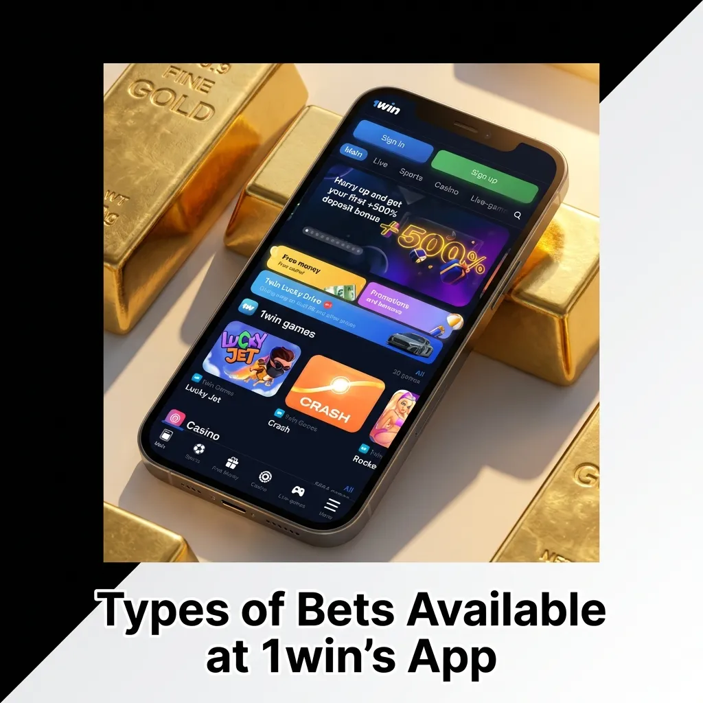 1win app betting options screen showing single bets, accumulators, system bets, express bets, and live betting types